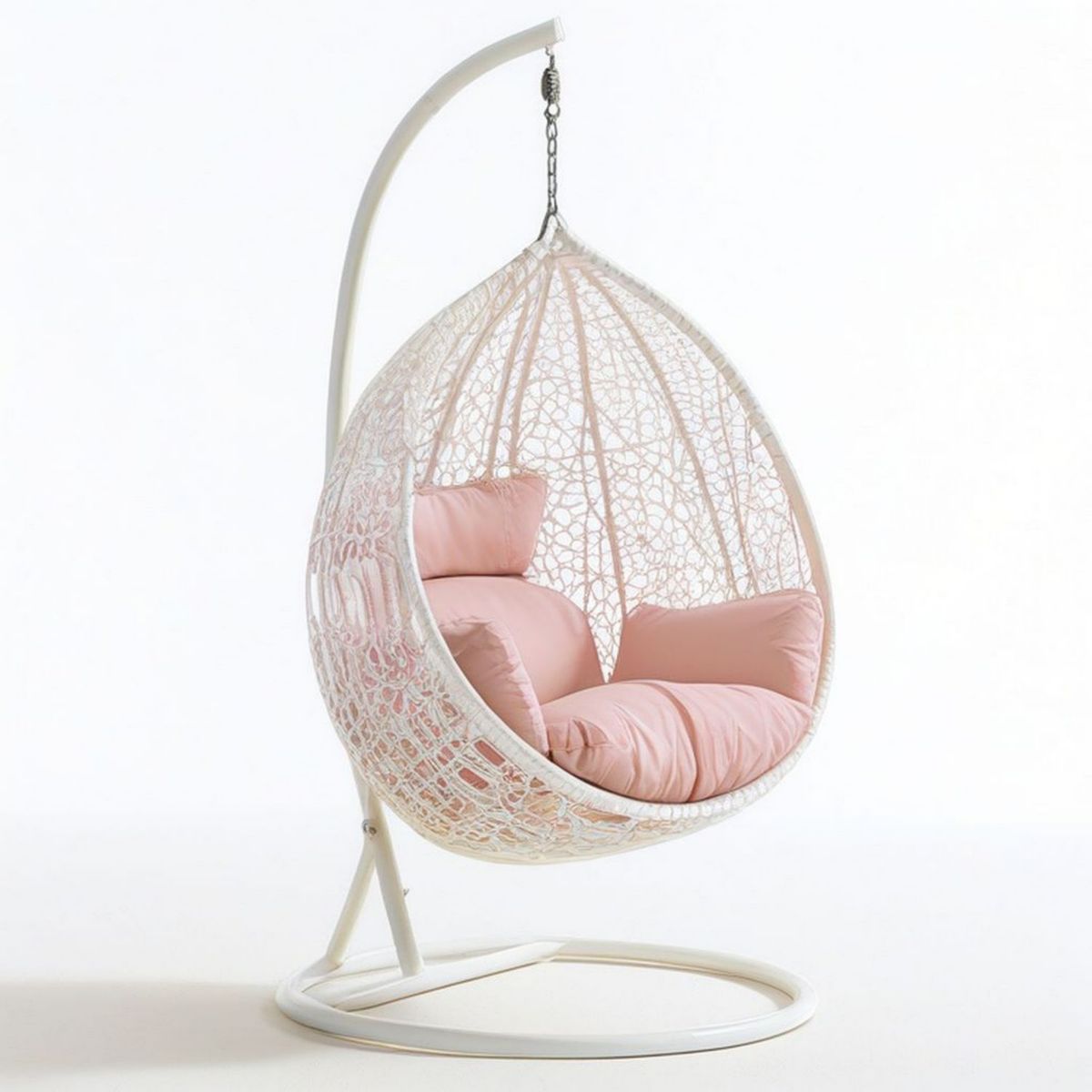 Hängesessel mit Gestell, 105 x 105 x 195 cm, Weiss/Rosa, PE-Rattan und Stahl