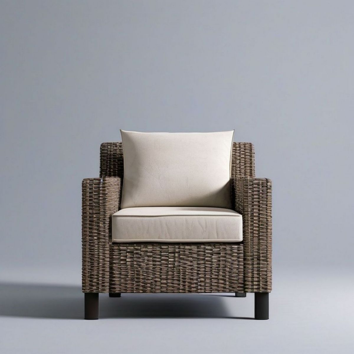 PE-Rattan-Sessel mit Polyesterkissen Braun/Beige/Schwarz, 75 x 80 x 85 cm