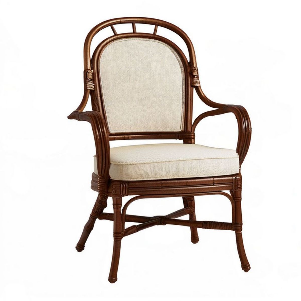 Rattan-Armlehnstuhl 60 x 65 x 102 cm Braun/Creme mit Polyesterpolsterung