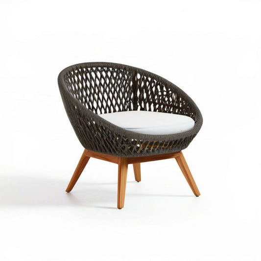 Loungesessel mit Kordelgeflecht, Akazienholz, Schwarz/Weiss/Naturbraun, 76 x 72 x 75 cm