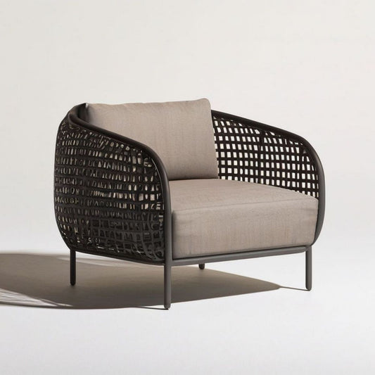 Loungesessel mit Armlehnen 78 x 75 x 72 cm Schwarz/Taupe Aluminium PE-Rattan Polyester