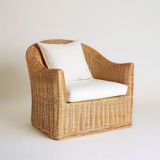 Rattan-Gartensessel mit Sitz- und Rückenkissen Natur/Weiss 75 x 75 x 80 cm