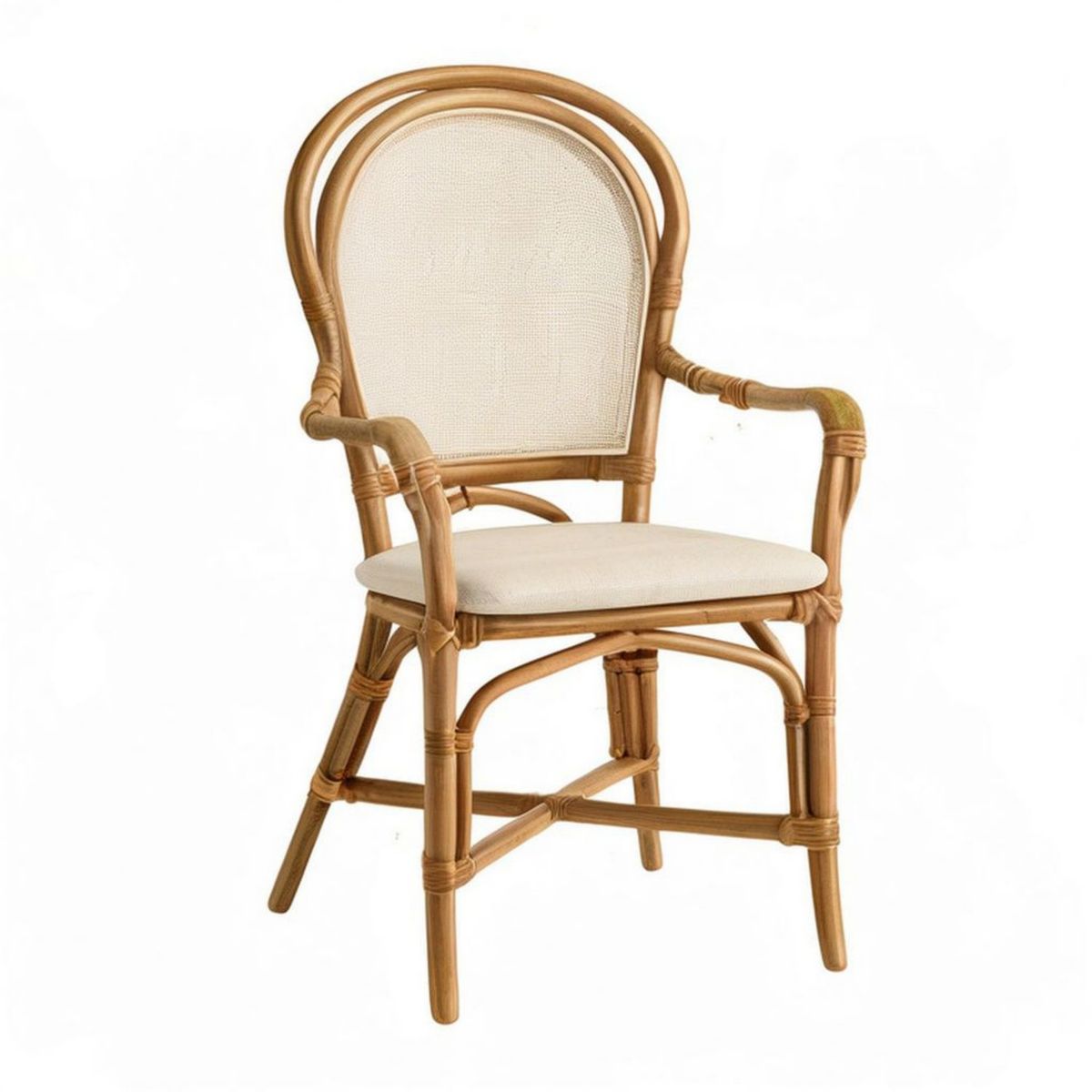Rattan-Armlehnstuhl Naturbraun/Beige, 58 x 63 x 96 cm