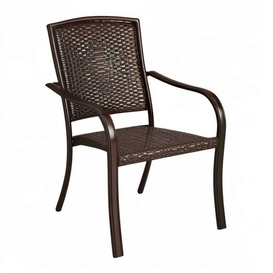 Gartenstuhl mit Armlehnen, Stahl und PE-Rattan, 54 x 61 x 94 cm, Dunkelbraun