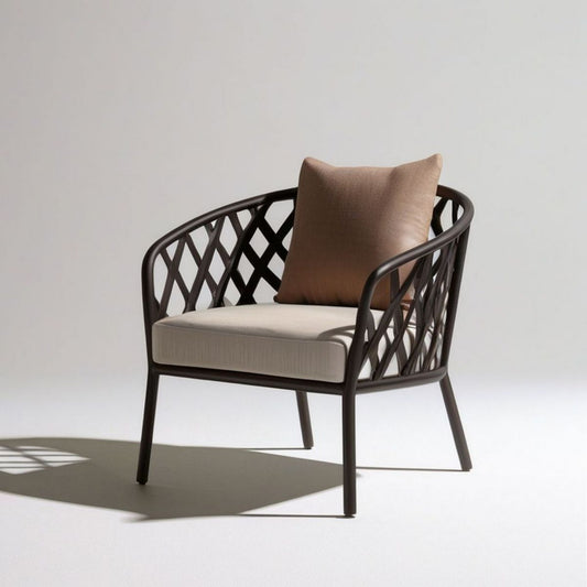 Gartenstuhl mit Armlehnen und Kissen, Dunkelbraun/Beige/Taupe, 65 x 65 x 78 cm