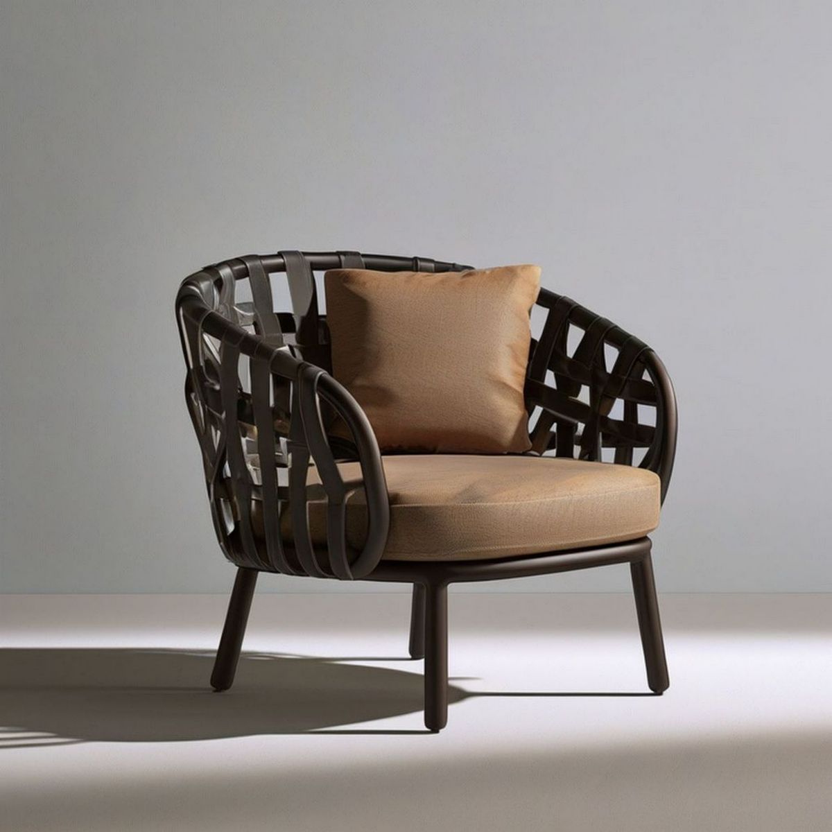 Garten-Loungesessel mit Armlehnen und Kissen, Dunkelbraun/Beige, 78 x 75 x 80 cm
