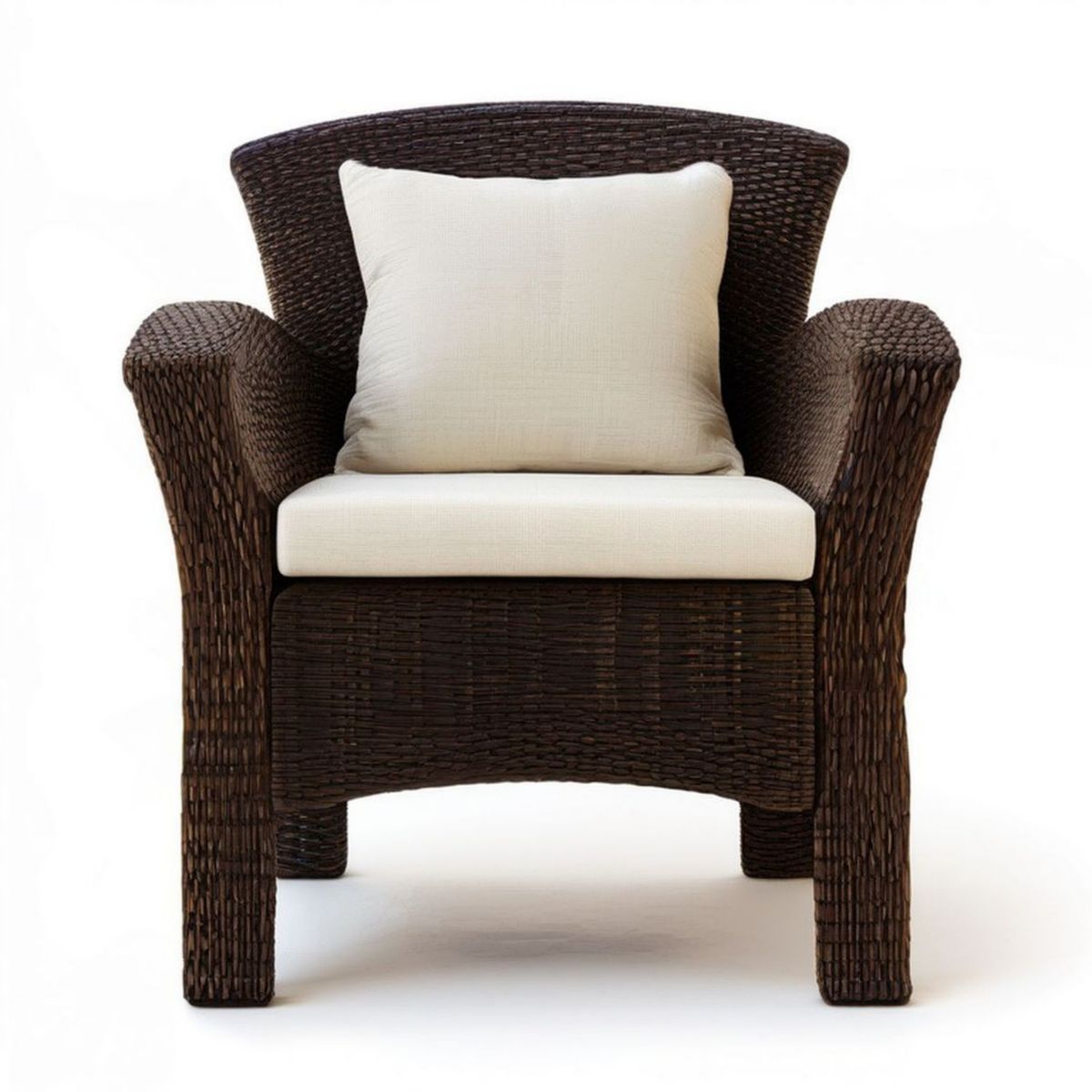 Rattansessel mit Armlehnen und Kissen Dunkelbraun/Creme 74 x 78 x 88 cm