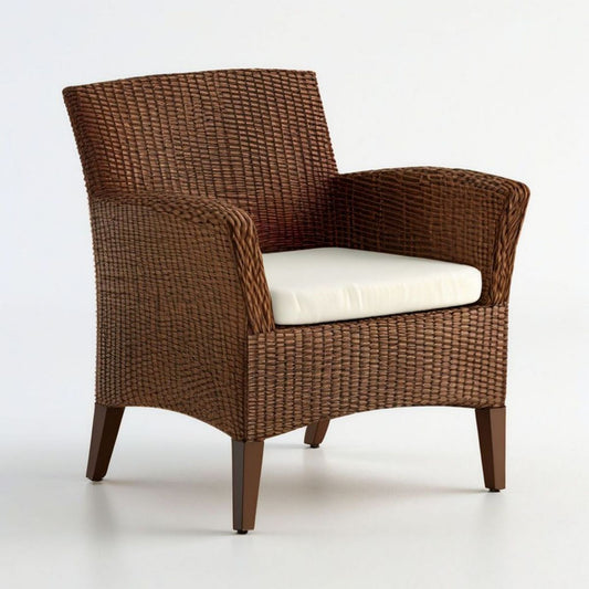 Gartensessel aus PE-Rattan mit Armlehnen und Sitzkissen, 65 x 65 x 88 cm, Braun/Cremeweiss