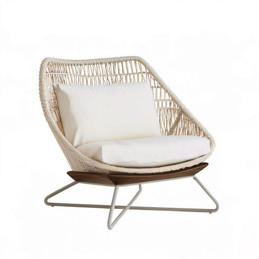 Garten-Loungesessel mit Seilbespannung und Kufengestell, Naturweiss/Dunkelbraun/Weiss, 83 x 88 x 83 cm